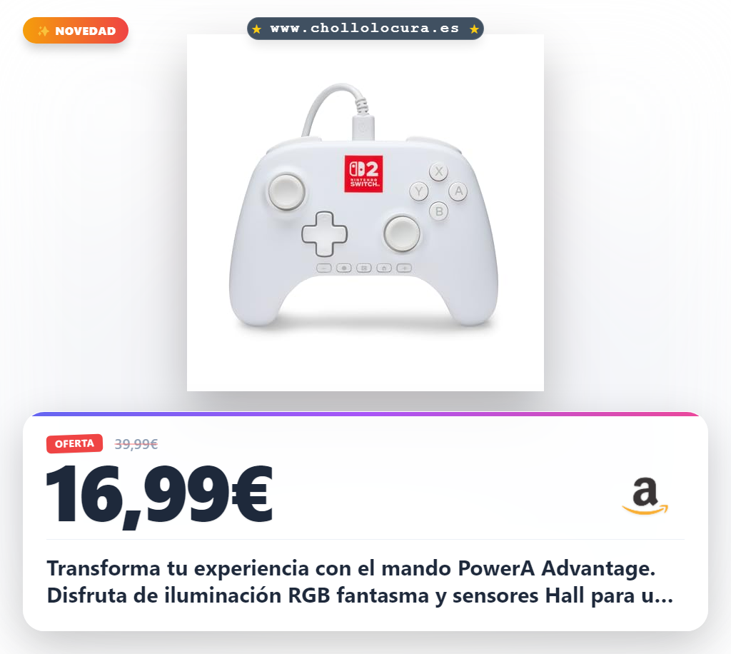 Consigue el mando PowerA Advantage para Nintendo Switch 2 con iluminación RGB y botones asignables al mejor precio