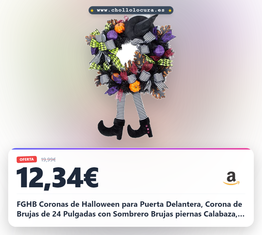 FGHB Coronas de Halloween para Puerta Delantera, Corona de Brujas de 24 Pulgadas con Sombrero Brujas piernas Calabaza, para Puerta, Porche, Ventana, decoración de Halloween Interior y Exterior