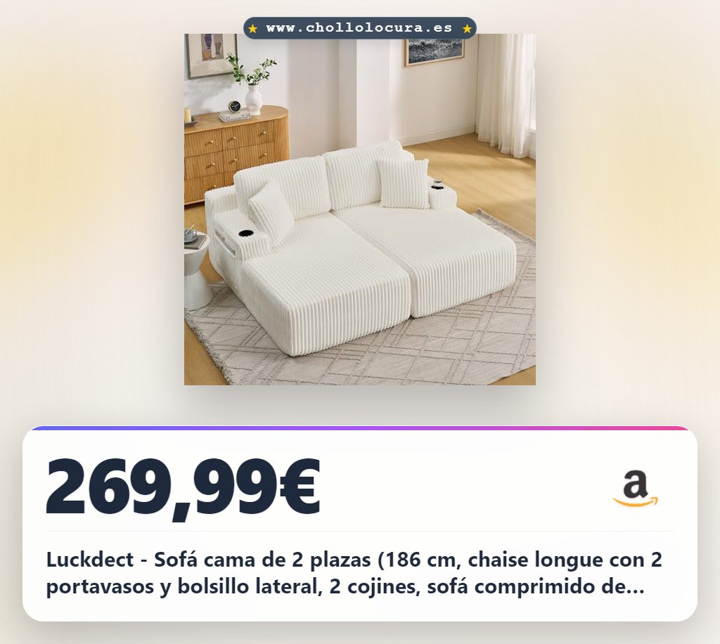 Luckdect - Sofá cama de 2 plazas (186 cm, chaise longue con 2 portavasos y bolsillo lateral, 2 cojines, sofá comprimido de pana para salón, oficina o apartamento