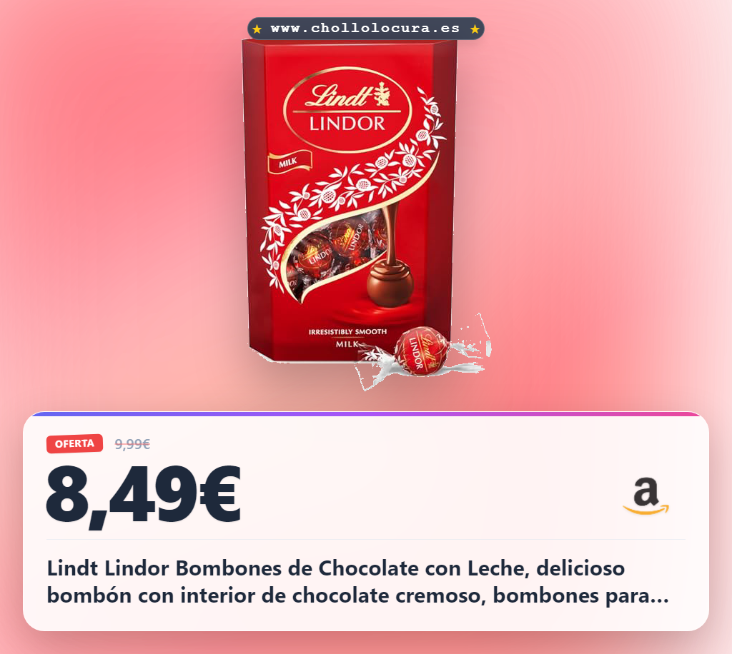 Lindt Lindor Bombones de Chocolate con Leche, delicioso bombón con interior de chocolate cremoso, bombones para regalar, aprox. 16 unidades, 200 g