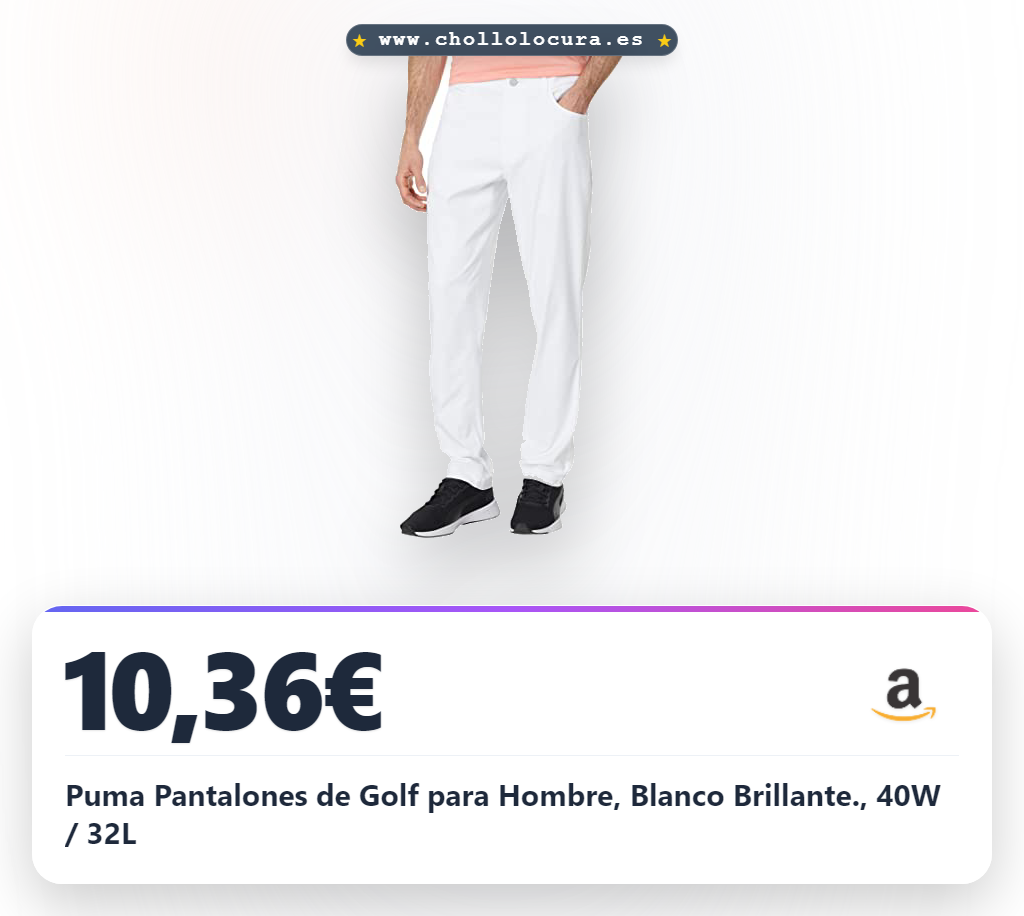 Puma Pantalones de Golf para Hombre, Blanco Brillante., 40W / 32L