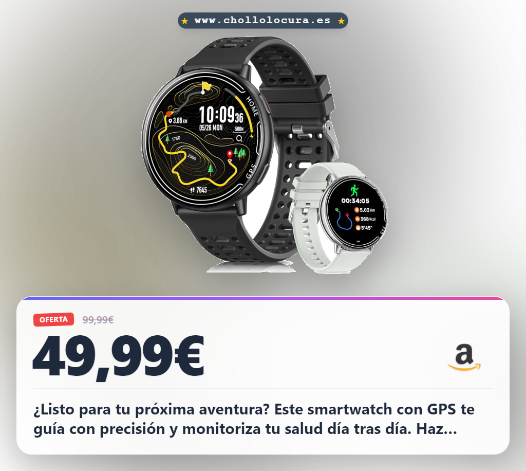 Obtén el Reloj Inteligente Hombre con GPS y Pulsómetro HD 1.39" a precio de chollo. ¡Mega oferta!