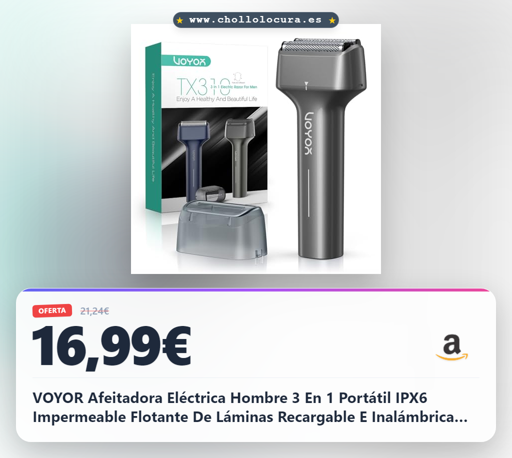 VOYOR Afeitadora Eléctrica Hombre 3 En 1 Portátil IPX6 Impermeable Flotante De Láminas Recargable E Inalámbrica TX310 (Gris)