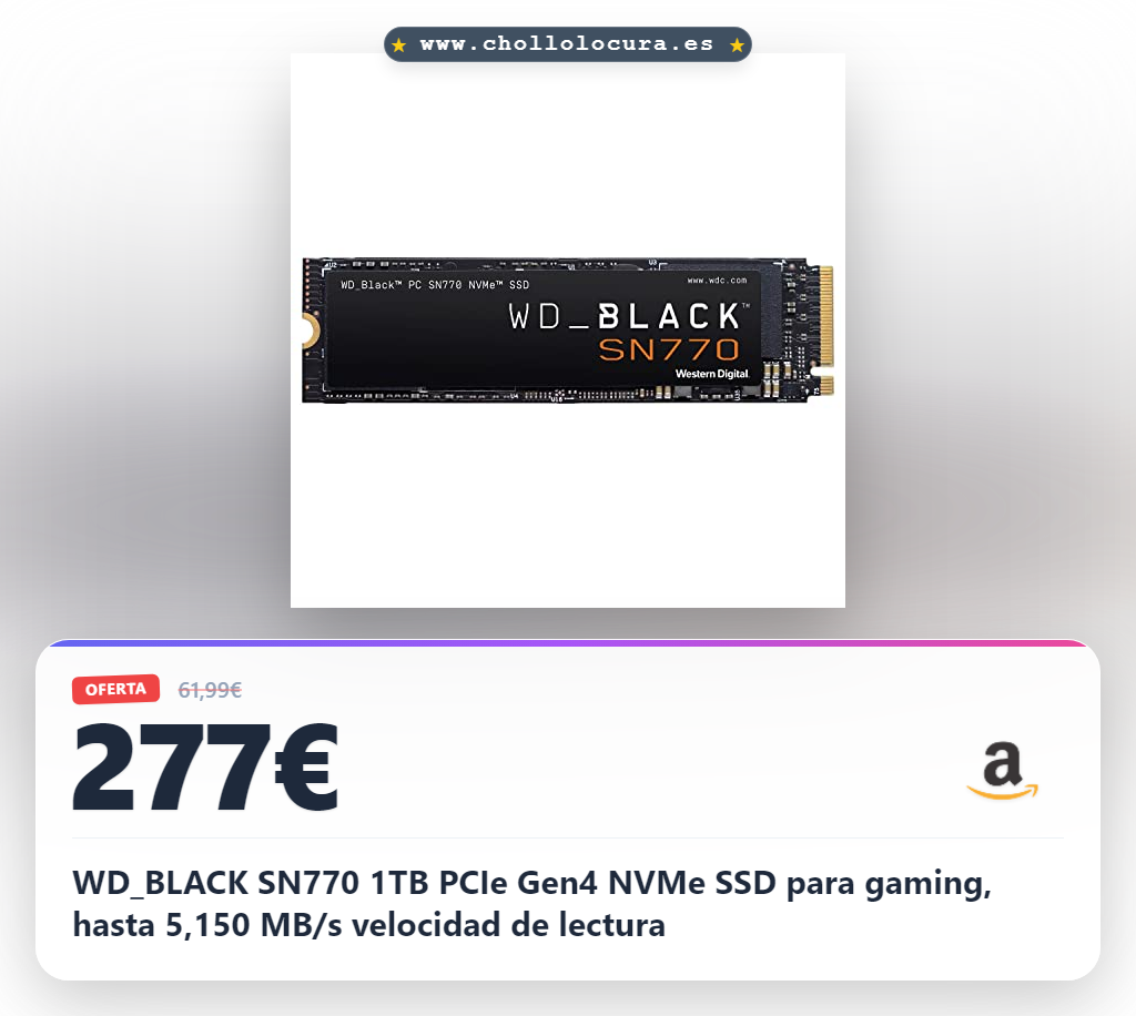 WD_BLACK SN770 1TB PCIe Gen4 NVMe SSD para gaming, hasta 5,150 MB/s velocidad de lectura