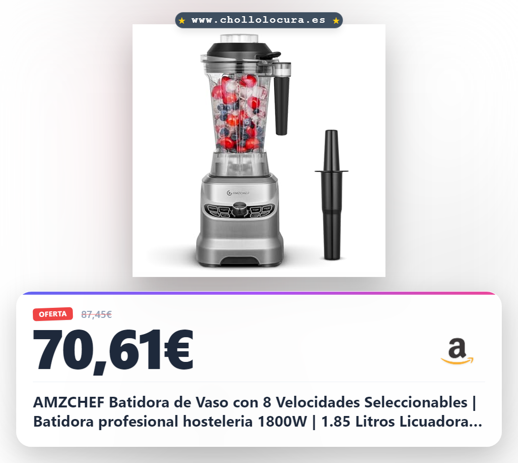 AMZCHEF Batidora de Vaso con 8 Velocidades Seleccionables | Batidora profesional hosteleria 1800W | 1.85 Litros Licuadoras para Zumos y Batidos, Smoothies, Frutas Congeladas, Pica Hielo