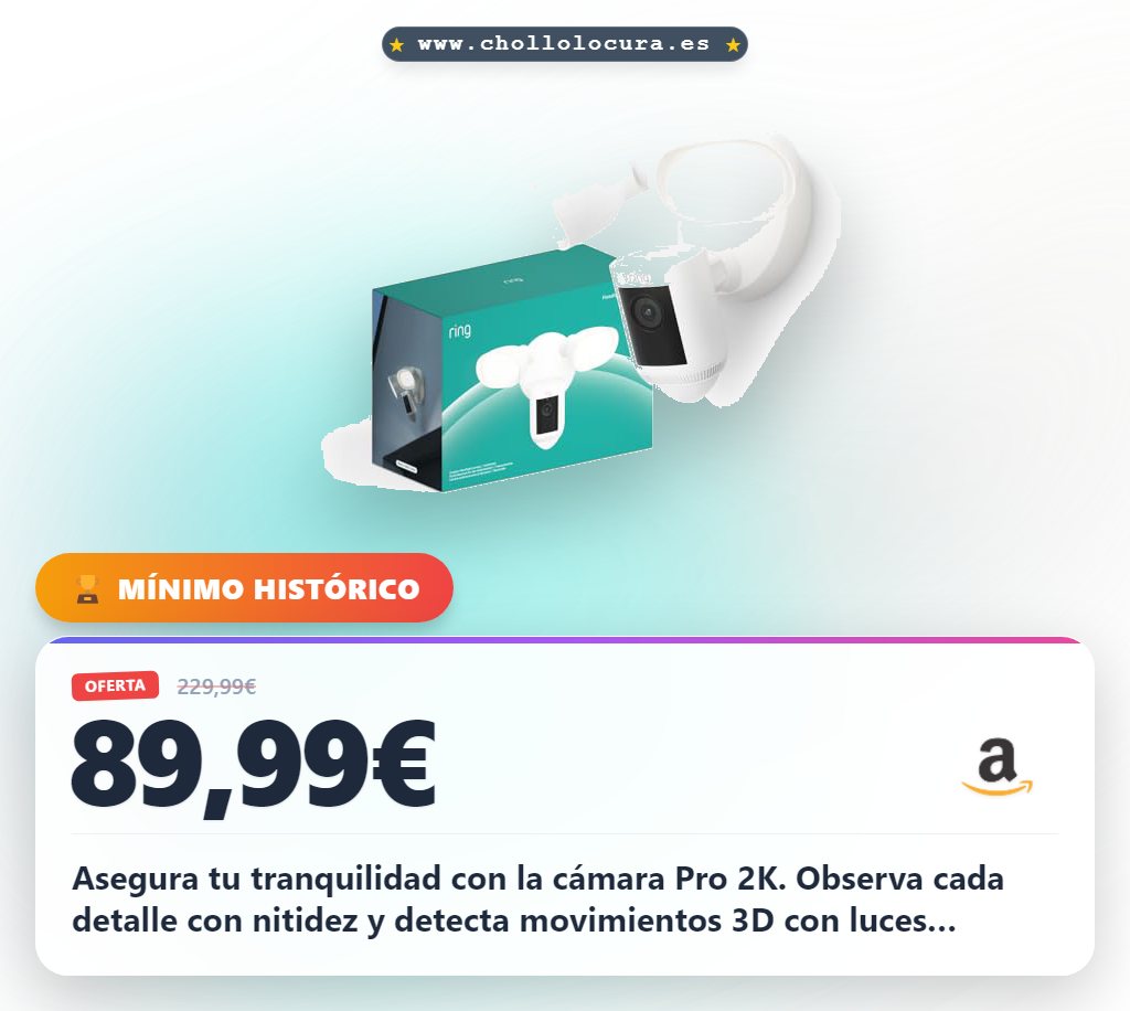 Obtén la cámara Ring Pro 2K con detección 3D y luces. Disfruta de seguridad exterior al mejor precio de oferta