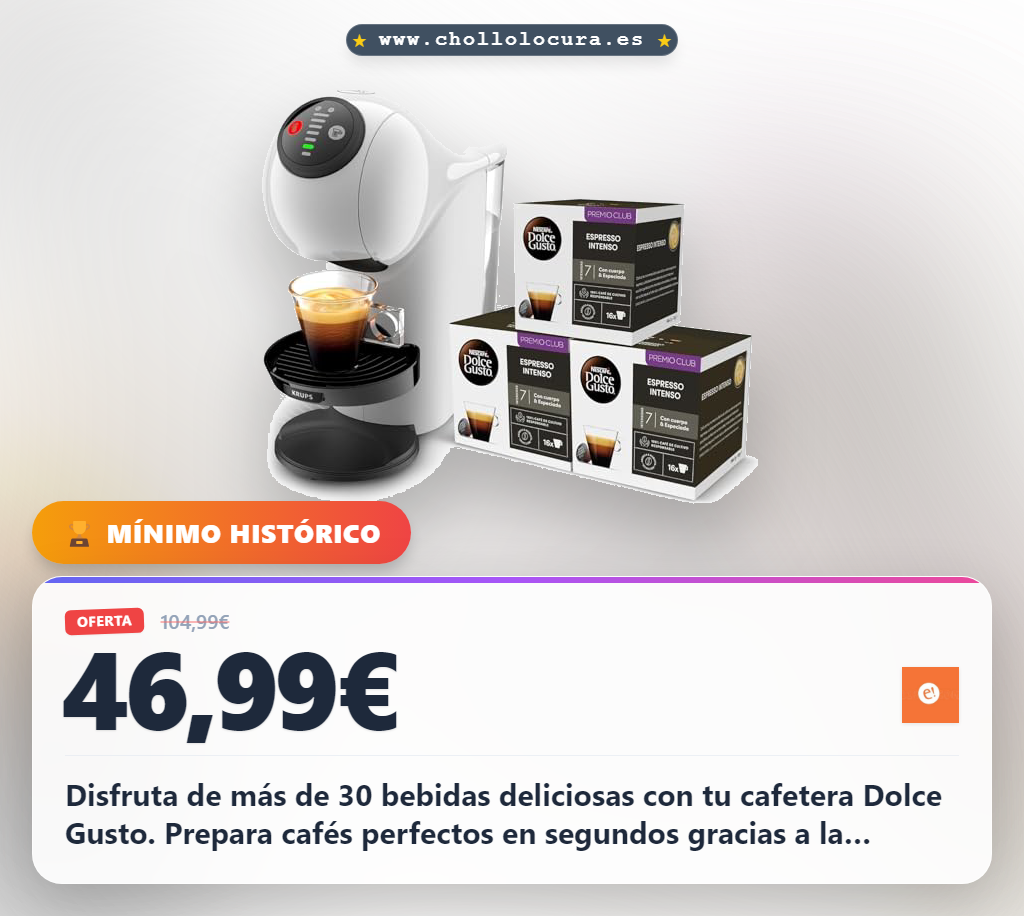 Aprovecha la cafetera Krups Dolce Gusto con más de 30 bebidas deliciosas en oferta histórica