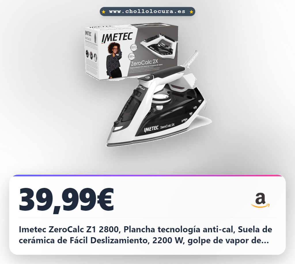 Imetec ZeroCalc Z1 2800, Plancha tecnología anti-cal, Suela de cerámica de Fácil Deslizamiento, 2200 W, golpe de vapor de 130 g