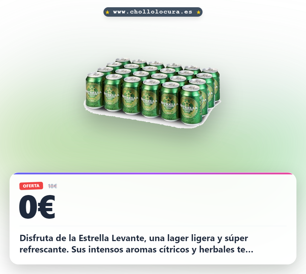Disfruta de la cerveza Estrella Levante 24 latas de 33 cl. con sus aromas cítricos a precio de chollo