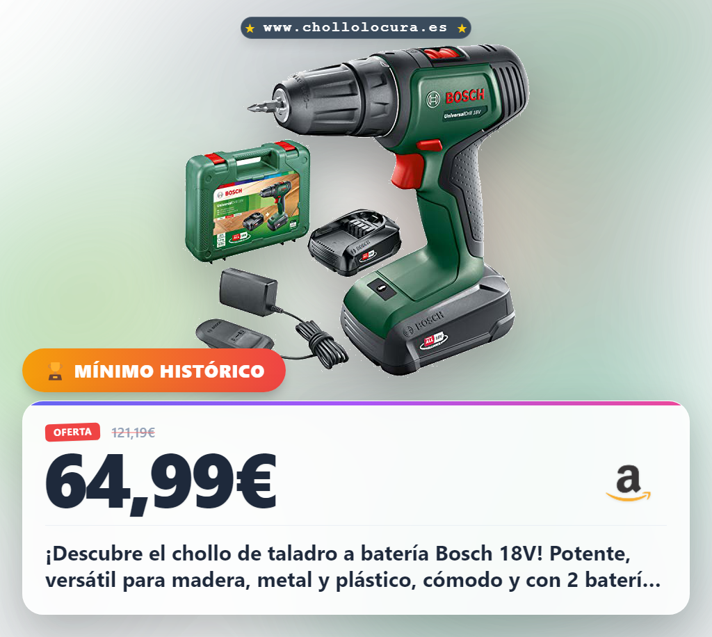 Bosch UniversalDrill - taladro y atornillador a batería, 18V (2 baterías, sistema de 18 V, en maletín)