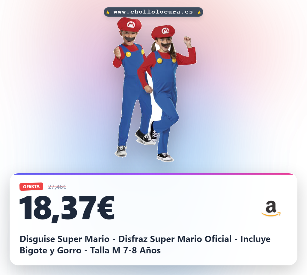 Disguise Super Mario - Disfraz Super Mario Oficial - Incluye Bigote y Gorro - Talla M 7-8 Años