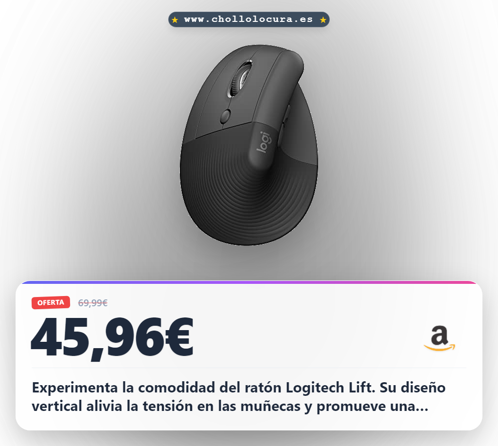 Consigue el ratón ergonómico vertical Logitech Lift inalámbrico con Bluetooth al mejor precio. Comodidad y silencio.