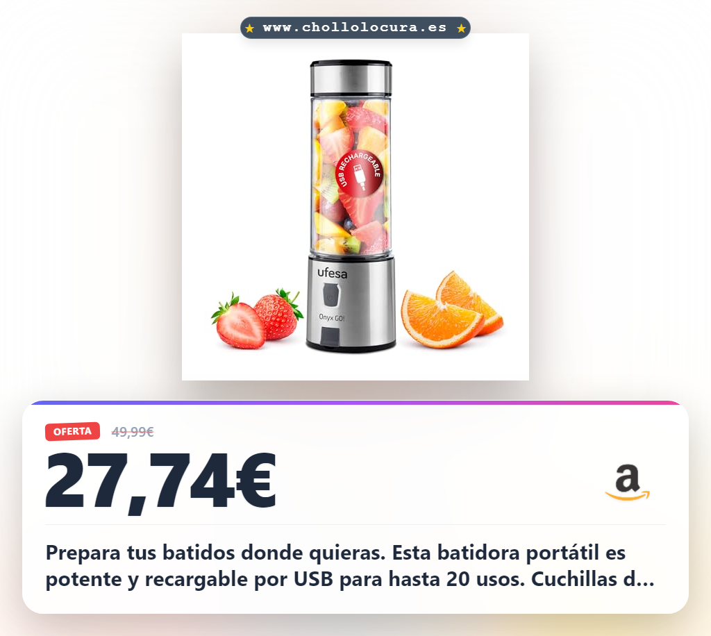 Aprovecha esta batidora portátil Onyx Go! con 6 cuchillas de acero inoxidable y batería de 5100 mAh en oferta