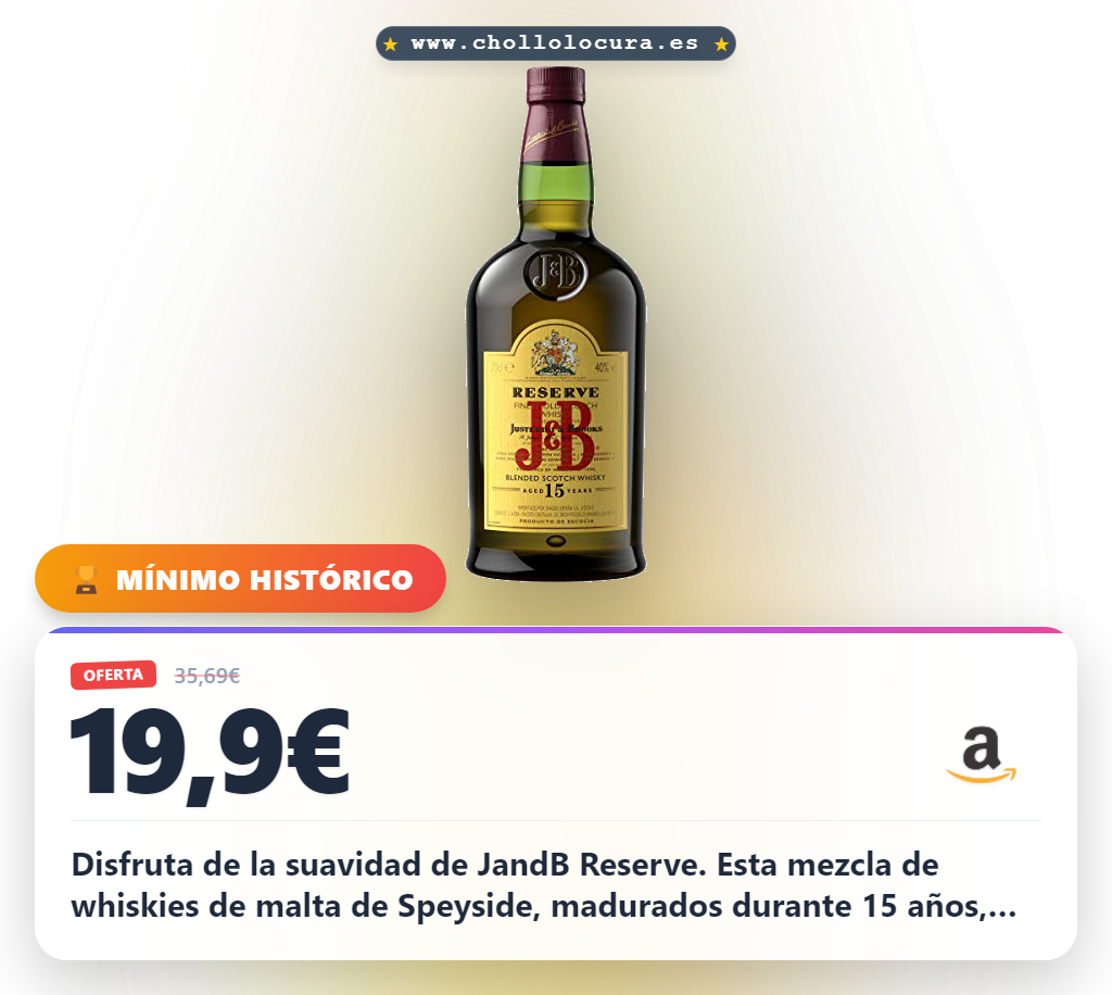 Aprovecha el whisky JandB Reserve de malta de Speyside de 15 años con garantía real