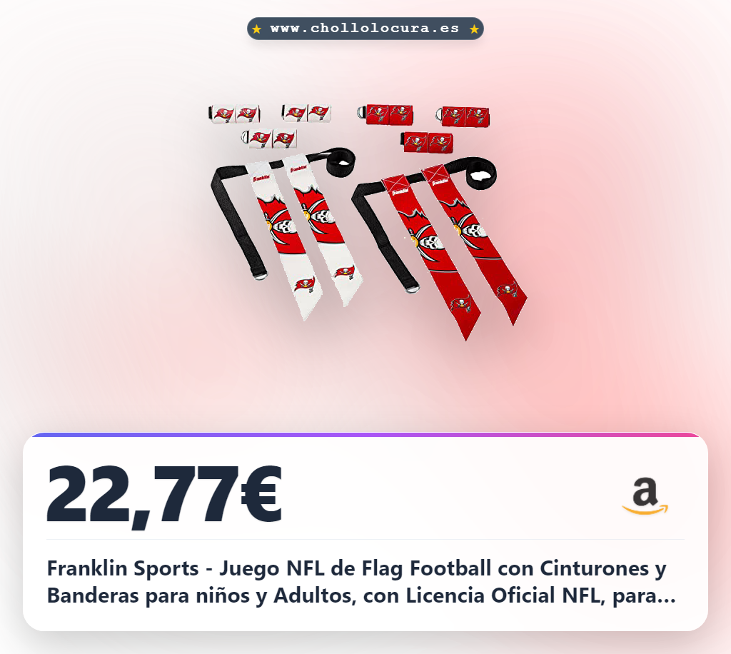Franklin Sports - Juego NFL de Flag Football con Cinturones y Banderas para niños y Adultos, con Licencia Oficial NFL, para cinturas de hasta 91 cm