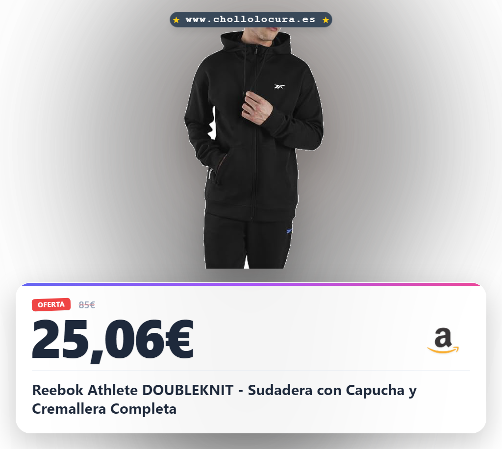 Reebok Athlete DOUBLEKNIT - Sudadera con Capucha y Cremallera Completa