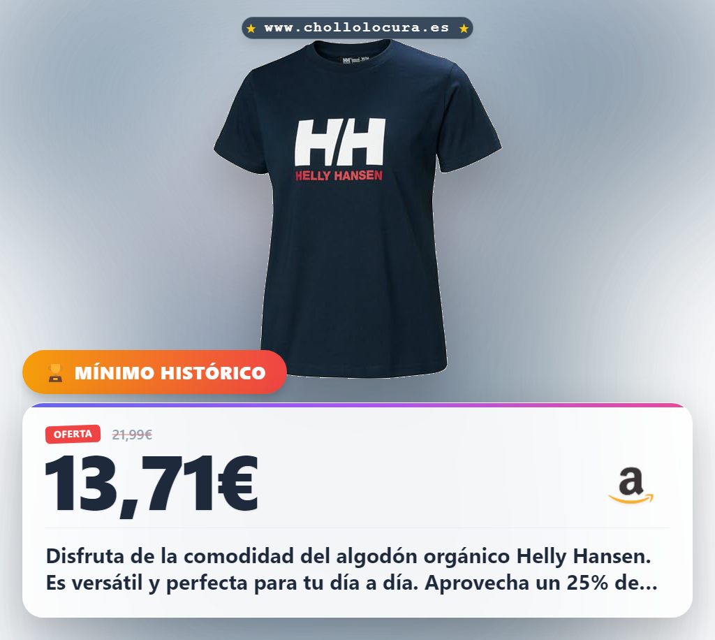 Aprovecha la camiseta Helly Hansen de algodón orgánico para mujer, cómoda y versátil al mejor precio.