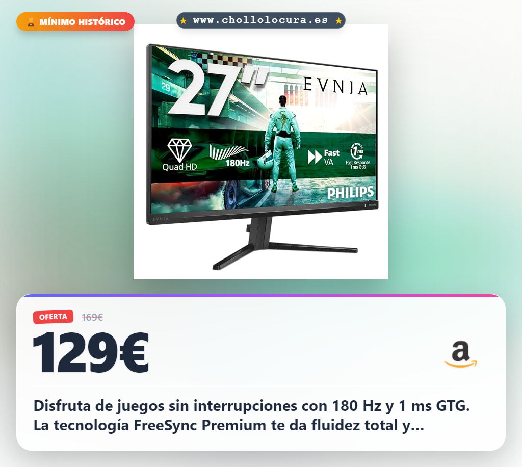 Consigue monitor gaming QHD 180Hz con FreeSync Premium y G-SYNC compatible para fluidez total