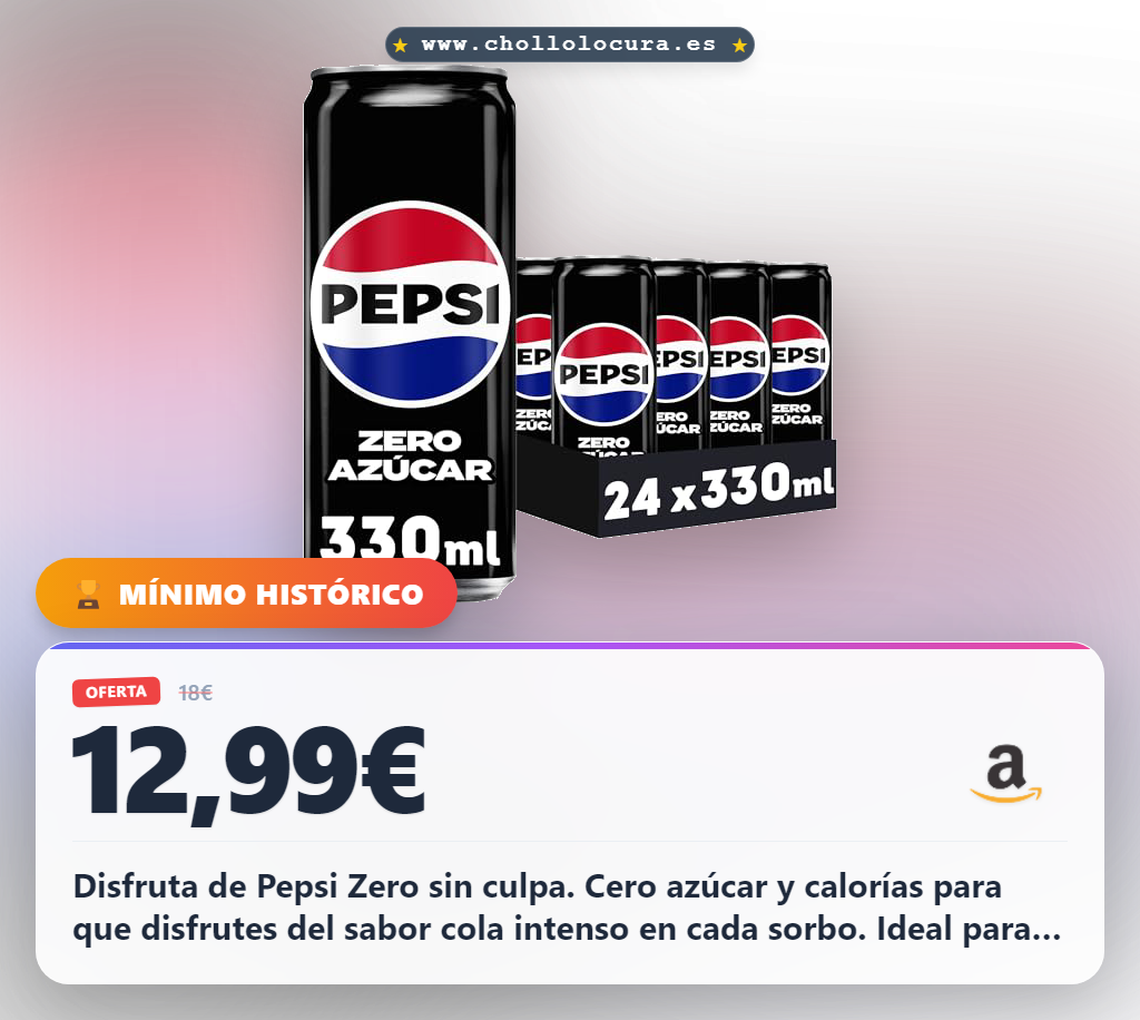 Aprovecha Pepsi Zero pack de 24 latas sin azúcar y cero calorías para fiestas al mejor precio
