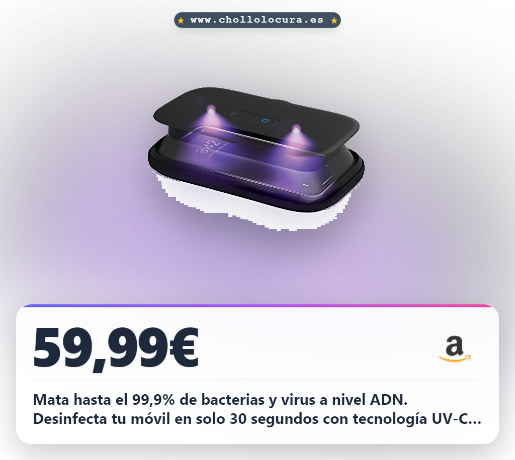 Aprovecha el desinfectante de teléfono UV HoMedics. Mata virus y bacterias a precio de chollo y disfruta de limpieza total.