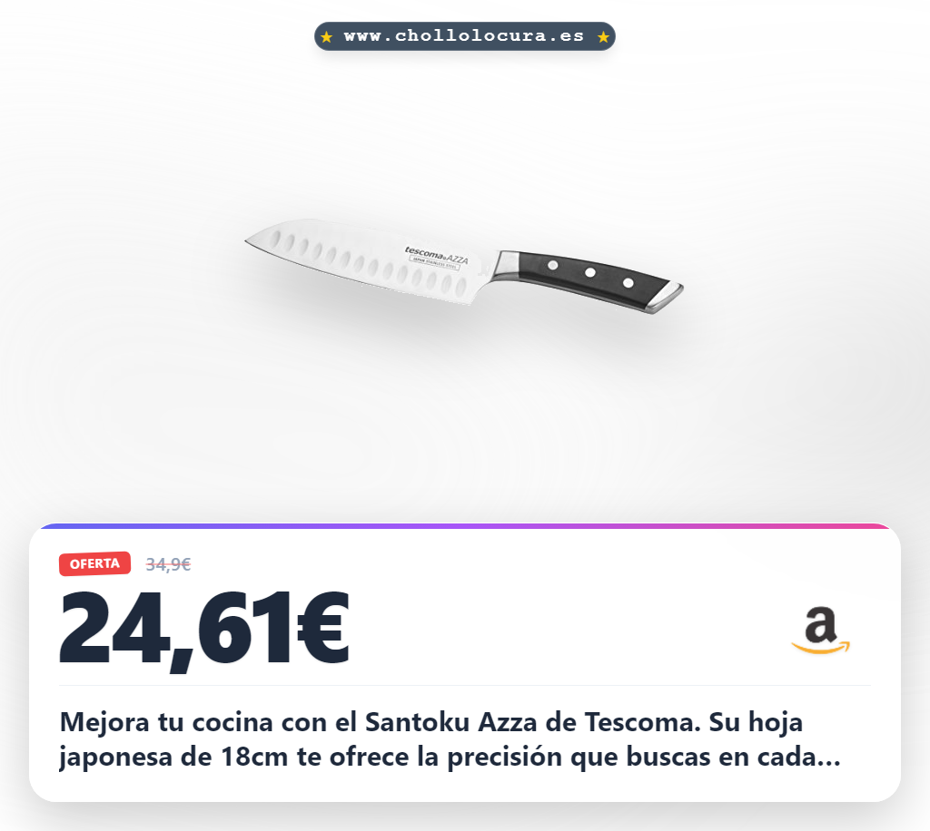 Llévate el Cuchillo Japonés Tescoma Santoku Azza de 18cm: herramienta esencial de cocina al mejor precio