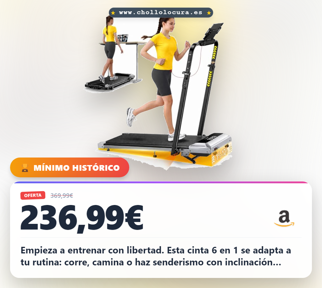 Aprovecha esta cinta de correr 6 en 1 plegable con 12% inclinación y pasamanos telescópicos a precio de chollo.