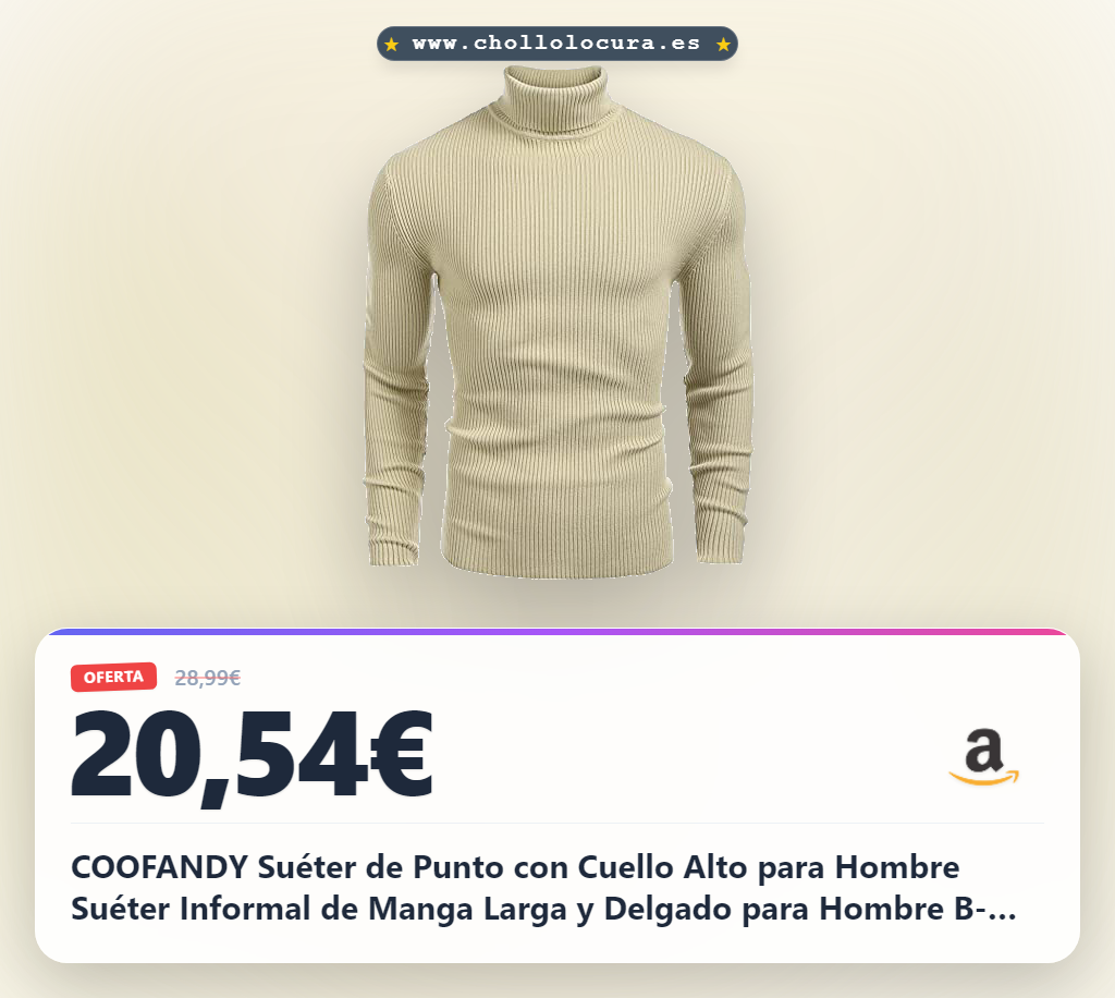 Llévate este suéter de punto con cuello alto slim fit caqui: la prenda perfecta para hombre al mejor precio.