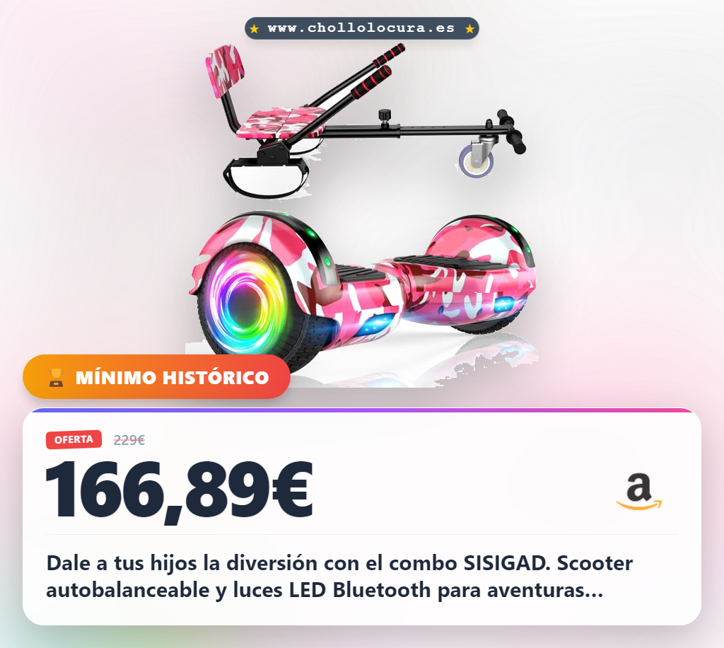 Consigue el combo Hoverboard Go Kart SISIGAD con luces LED y asiento para niños al mejor precio