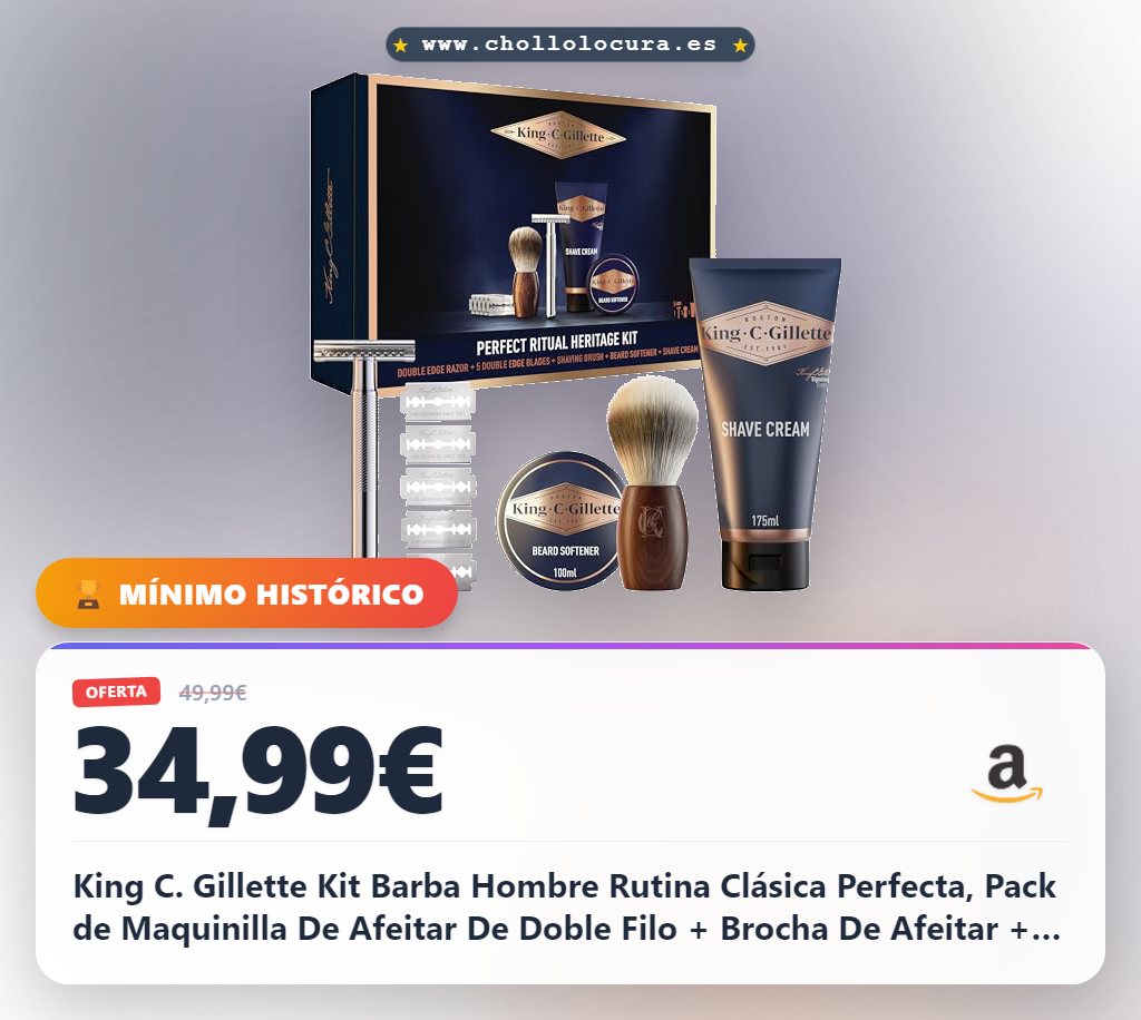 Obtén el Kit Ritual Heritage King C. Gillette para una barba perfecta a precio de chollo. Incluye maquinilla de seguridad y brocha.