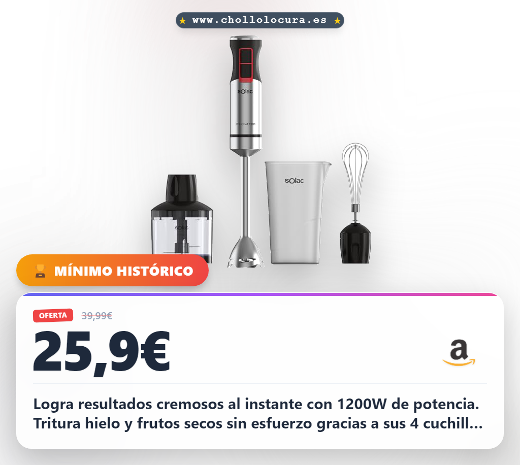 Consigue la batidora de mano 1200W con 21 velocidades y cuchillas de acero inoxidable al mejor precio