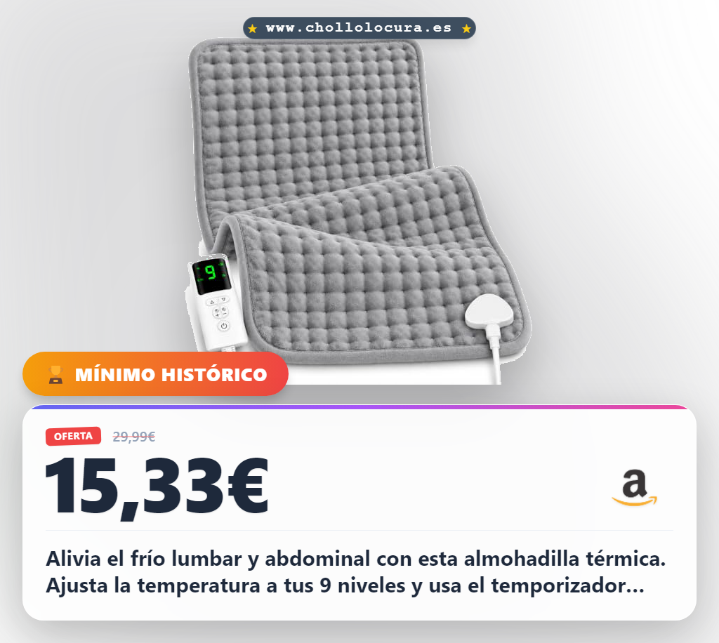 Aprovecha la almohadilla lumbar térmica de 75W con 9 niveles de temperatura y temporizador inteligente a precio de chollo