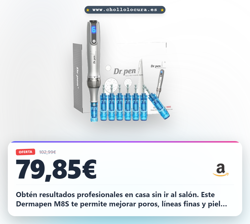 Aprovecha el Dermapen M8S profesional con 8 cartuchos para facial y cuerpo. Logra un cuidado de piel en casa al mejor precio