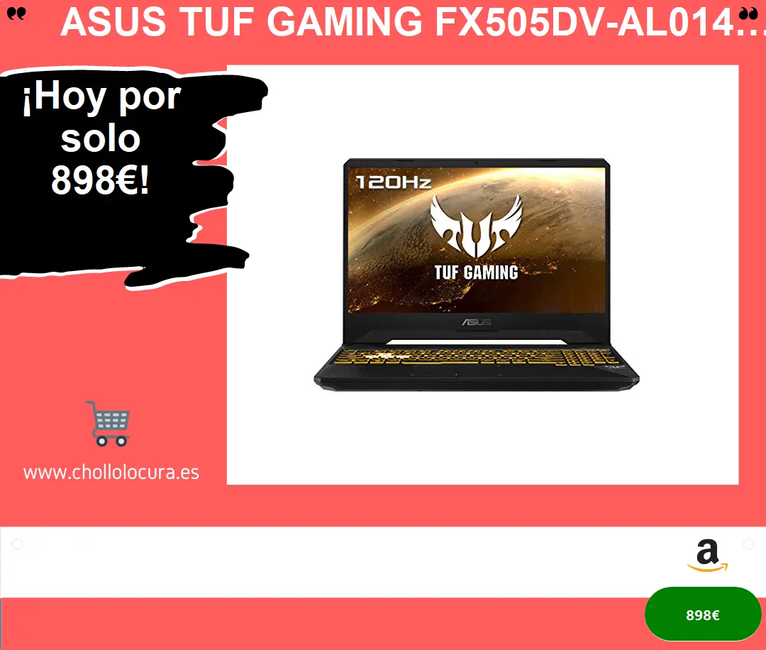 ASUS TUF Gaming FX505DV-AL014 - Portátil Gaming de 15,6" 120Hz (Ryzen 7 3750H, 16GB RAM, 512GB SSD, NVIDIA GeForce RTX2060, Sin Sistema Operativo) Negro Sigilo - Teclado QWERTY Español
