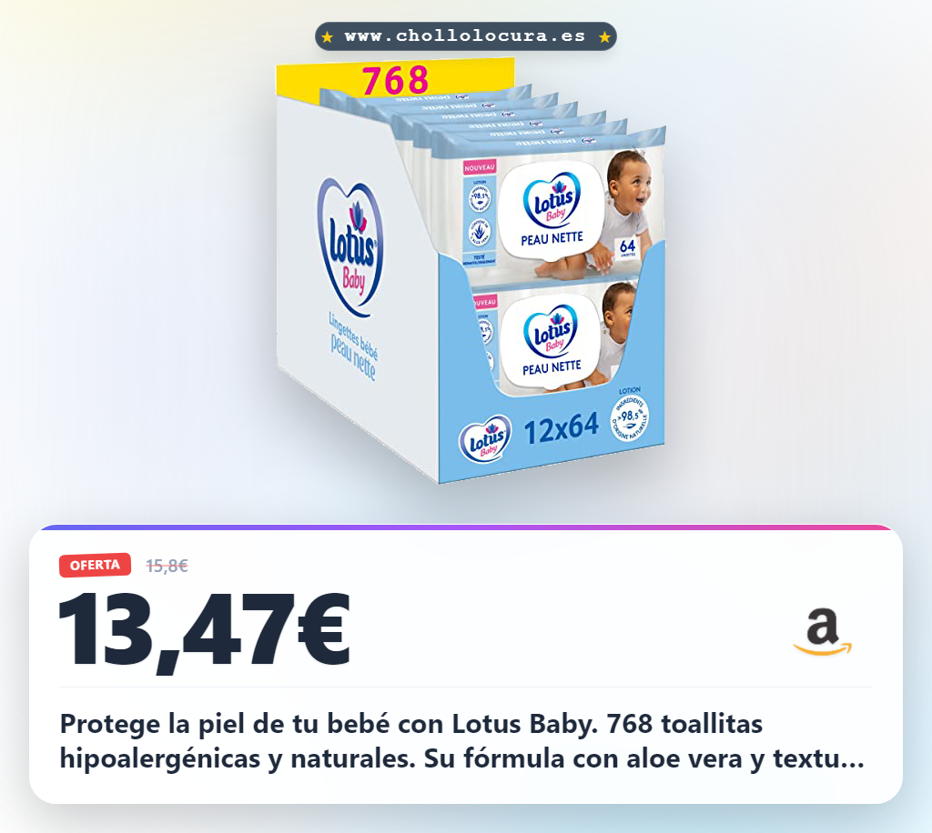 Llévate las toallitas Lotus Baby Piel Nette para piel sensible: 768 unidades hipoalergénicas y naturales en oferta