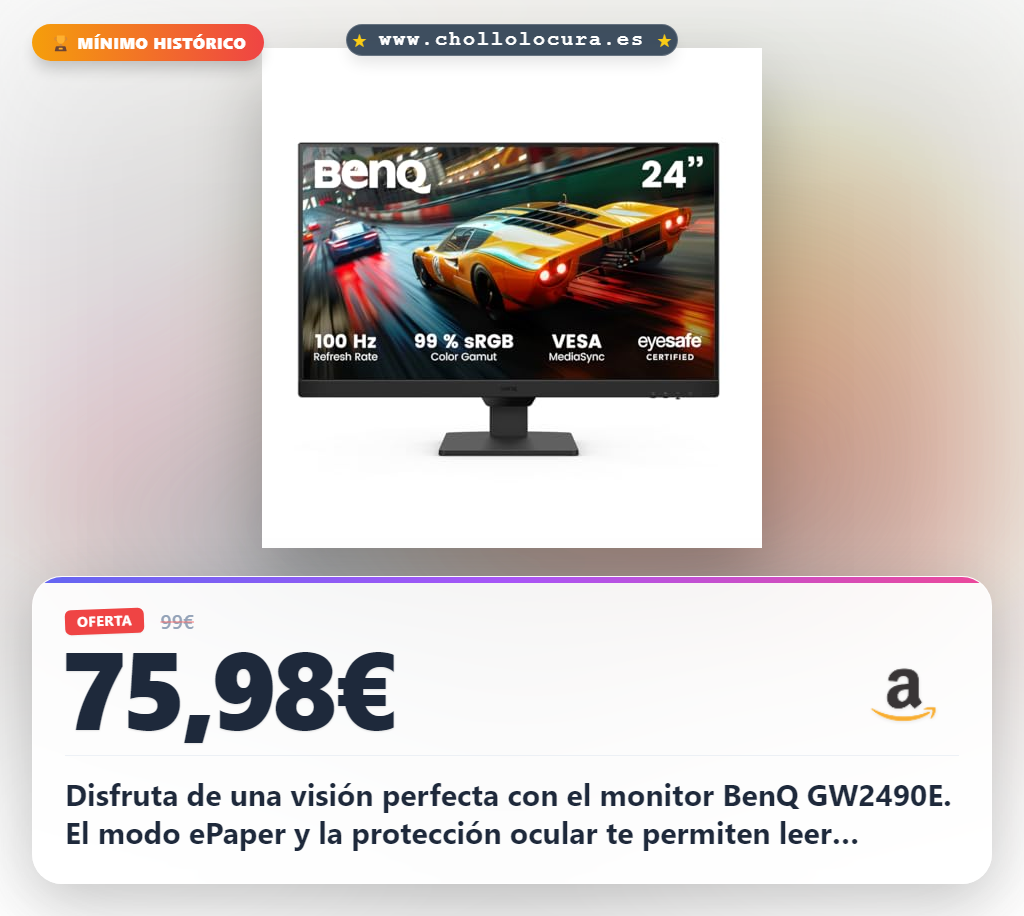 Consigue el monitor BenQ GW2490E con modo ePaper y protección ocular a precio de chollo