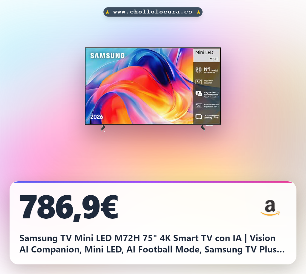 Samsung TV Mini LED M72H 75" 4K Smart TV con IA | Vision AI Companion, Mini LED, AI Football Mode, Samsung TV Plus, Perfecto para cine, gaming y deportes
