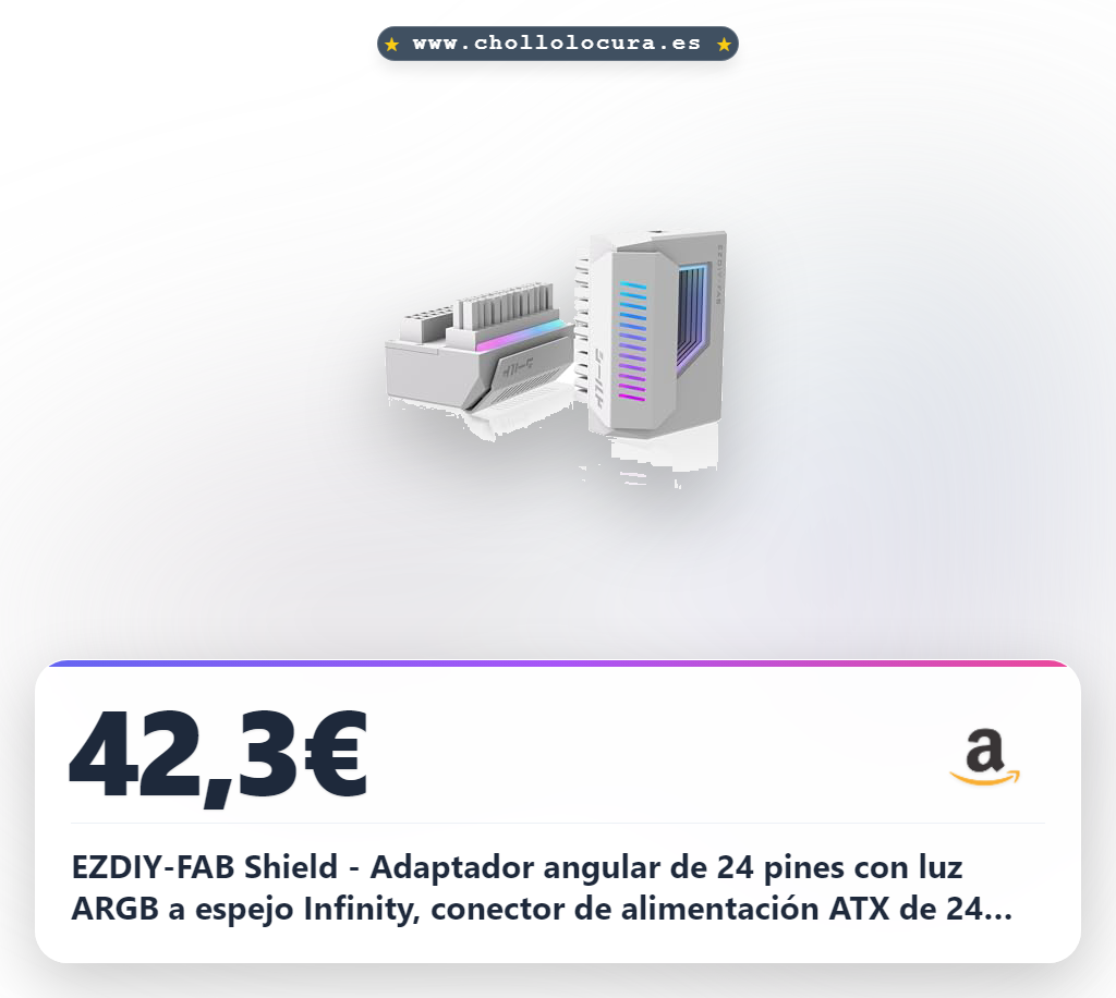 EZDIY-FAB Shield - Adaptador angular de 24 pines con luz ARGB a espejo Infinity, conector de alimentación ATX de 24 pines, sincronización ARGB de 3 pines de 5 V-180 grados-blanco-1 paquete