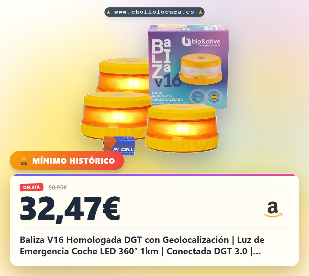Baliza V16 Homologada DGT con Geolocalización | Luz de Emergencia Coche LED 360° 1km | Conectada DGT 3.0 | Resistente a la Lluvia | Indicador de Batería y Base Imantada | Bip&Drive (Pack x3)