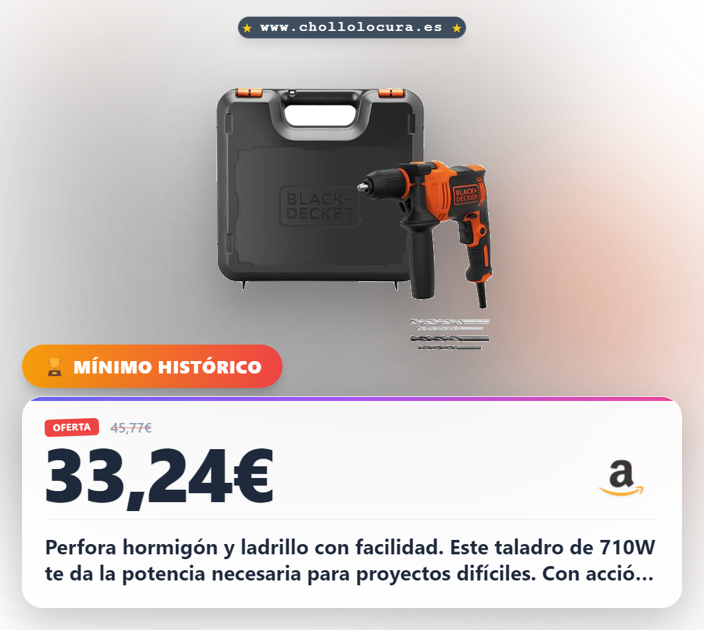 Consigue taladro percutor 710W con martillo de 47600 BPM y 4 brocas al mejor precio