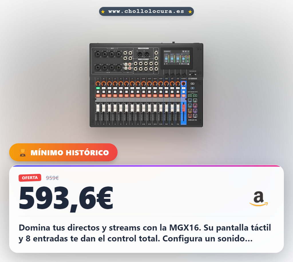 Llévate la YAMAHA MGX16: Consola de mezcla digital para Live, Studio y Streaming a precio de chollo