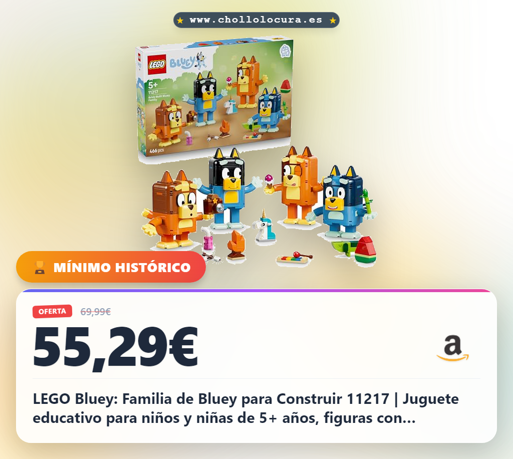 LEGO Bluey: Familia de Bluey para Construir 11217 | Juguete educativo para niños y niñas de 5+ años, figuras con expresiones, juego montessori, regalo de cumpleaños, 466 piezas