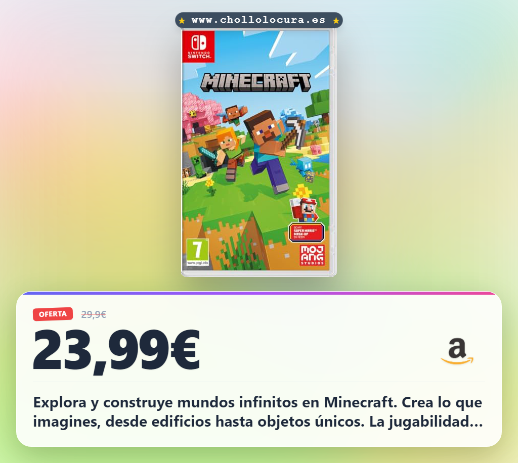 Aprovecha Minecraft para Nintendo Switch y construye mundos infinitos en oferta histórica