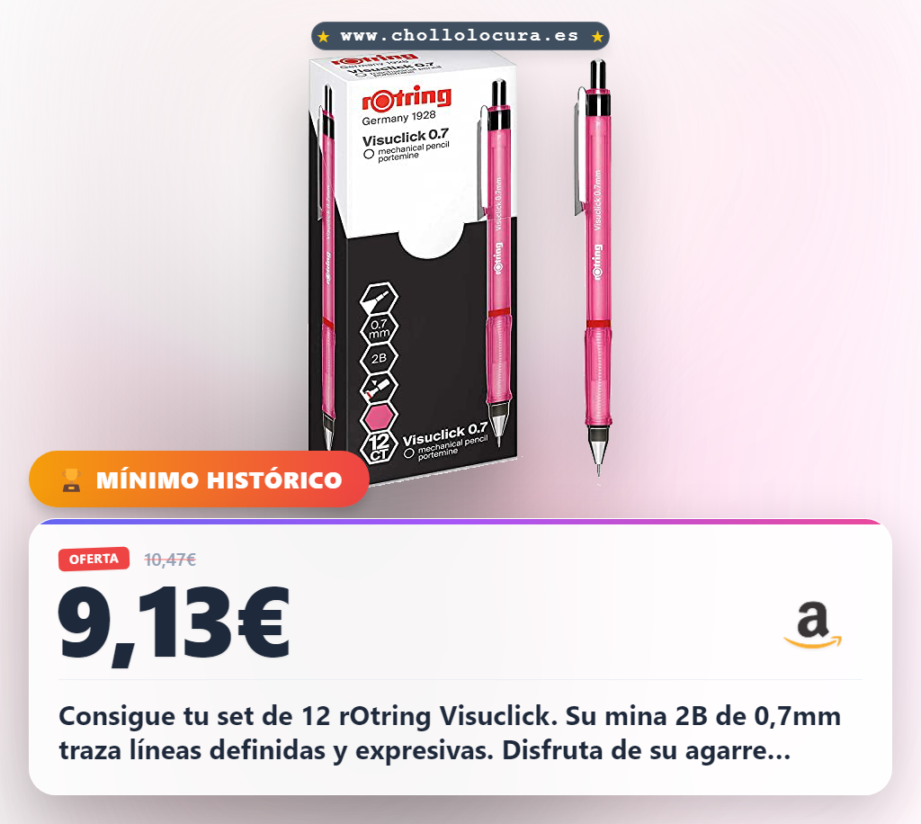Consigue este set de 12 portaminas rOtring Visuclick 0,7 mm con mina 2B y agarre cómodo en oferta