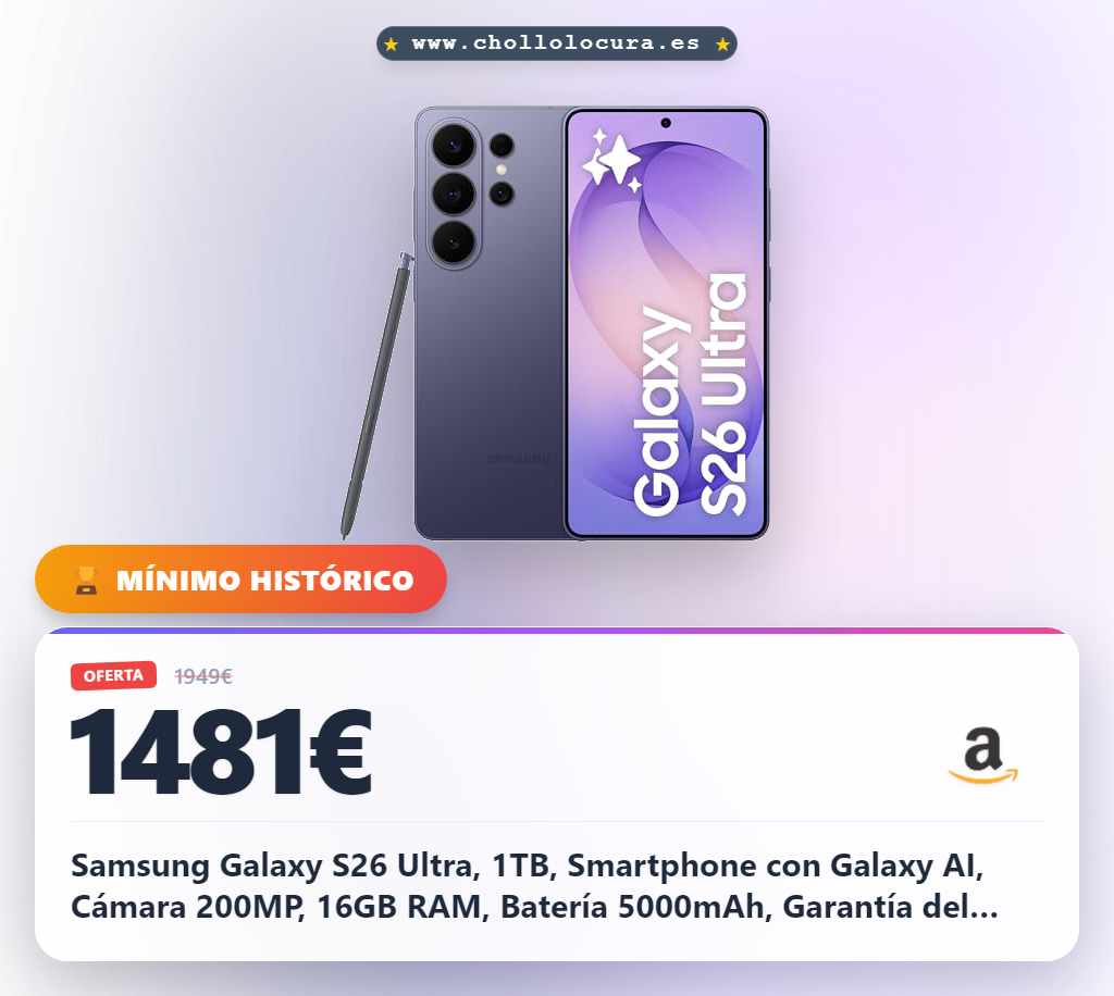 Samsung Galaxy S26 Ultra, 1TB, Smartphone con Galaxy AI, Cámara 200MP, 16GB RAM, Batería 5000mAh, Garantía del Fabricante 3 Años+1 Año Extra, Color Violeta Cobalto (Versión Española)