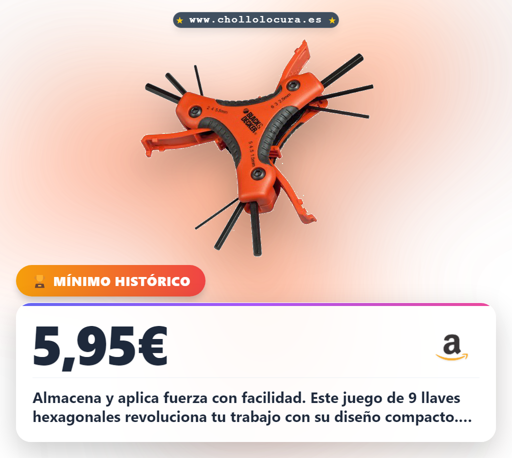 Consigue las 9 llaves hexagonales Black and Decker con mango triangular para aplicar fuerza al mejor precio