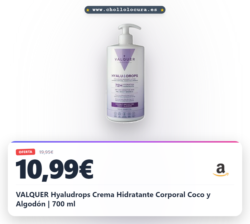 VALQUER Hyaludrops Crema Hidratante Corporal Coco y Algodón | 700 ml