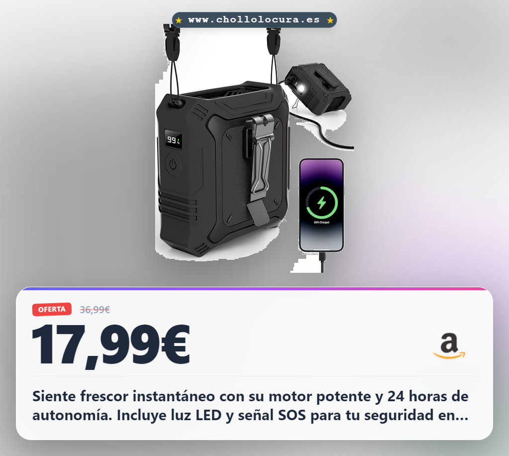 Aprovecha este ventilador portátil con batería 8000 mAh y luz SOS para camping y senderismo al mejor precio