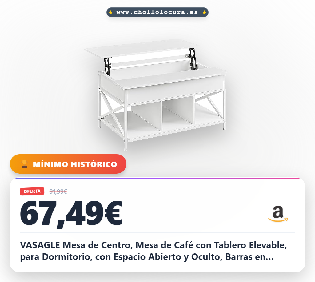 VASAGLE Mesa de Centro, Mesa de Café con Tablero Elevable, para Dormitorio, con Espacio Abierto y Oculto, Barras en Forma de X, 60 x 100 x (48-62) cm, Blanco Nieve y Blanco LCT205W46