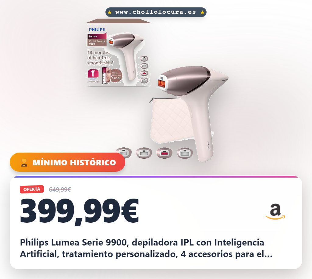 Philips Lumea Serie 9900, depiladora IPL con Inteligencia Artificial, tratamiento personalizado, 4 accesorios para el cuerpo, la cara, la zona del bikini y las axilas, con cable y sin cable, BRI951/00