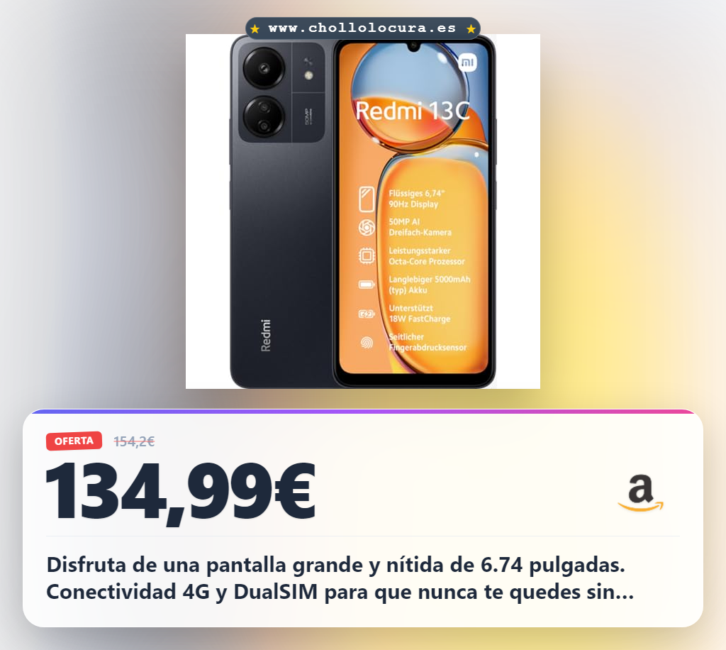 Consigue el smartphone Xiaomi Redmi 13C 6.74 pulgadas con Helio G85 y 6GB RAM en oferta